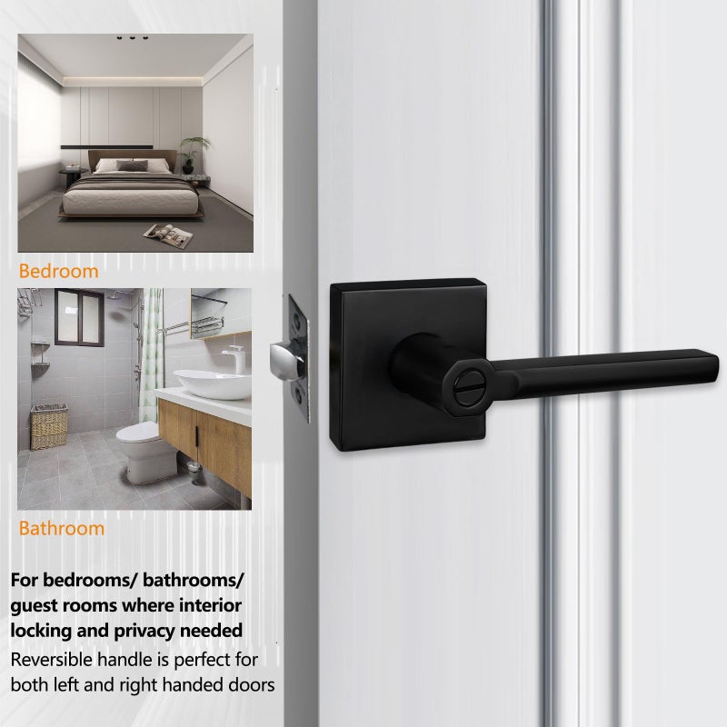 NEWBANG (6Pack) Bed/Bath Room Door Lever for Privacy Bathroom and Interior Door Door Lock Handle in Aged Matt Black, HD1601-DB-BK-6P - Image 3